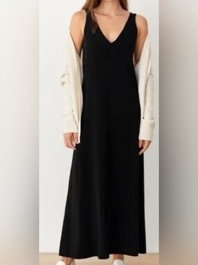 DKNY Sleeveless V-Neck Black Linen Maxi Dress NWT XL
